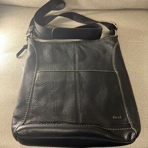 The Sak Black Messenger Bag with Textured Leather
